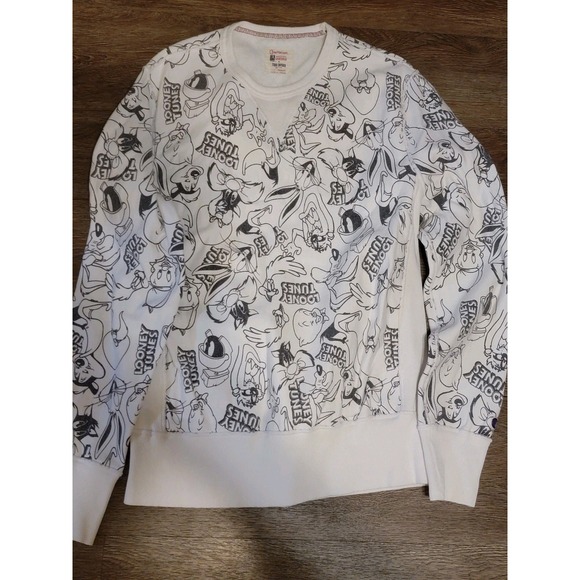 Todd Snyder + Champion x Looney Tunes Sweatshirt Mens Medium White Allover Print - Picture 1 of 7